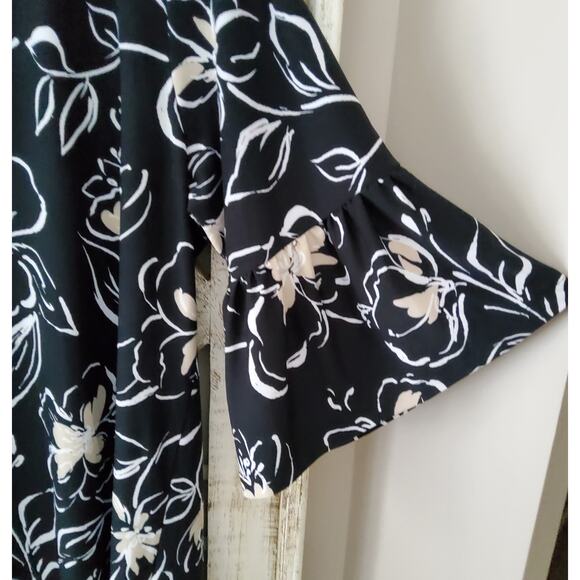 Ellen Weaver Women's Plus Bell Sleeve 3 Ring Shift Floral A-Line Midi Dress - Picture 4 of 6